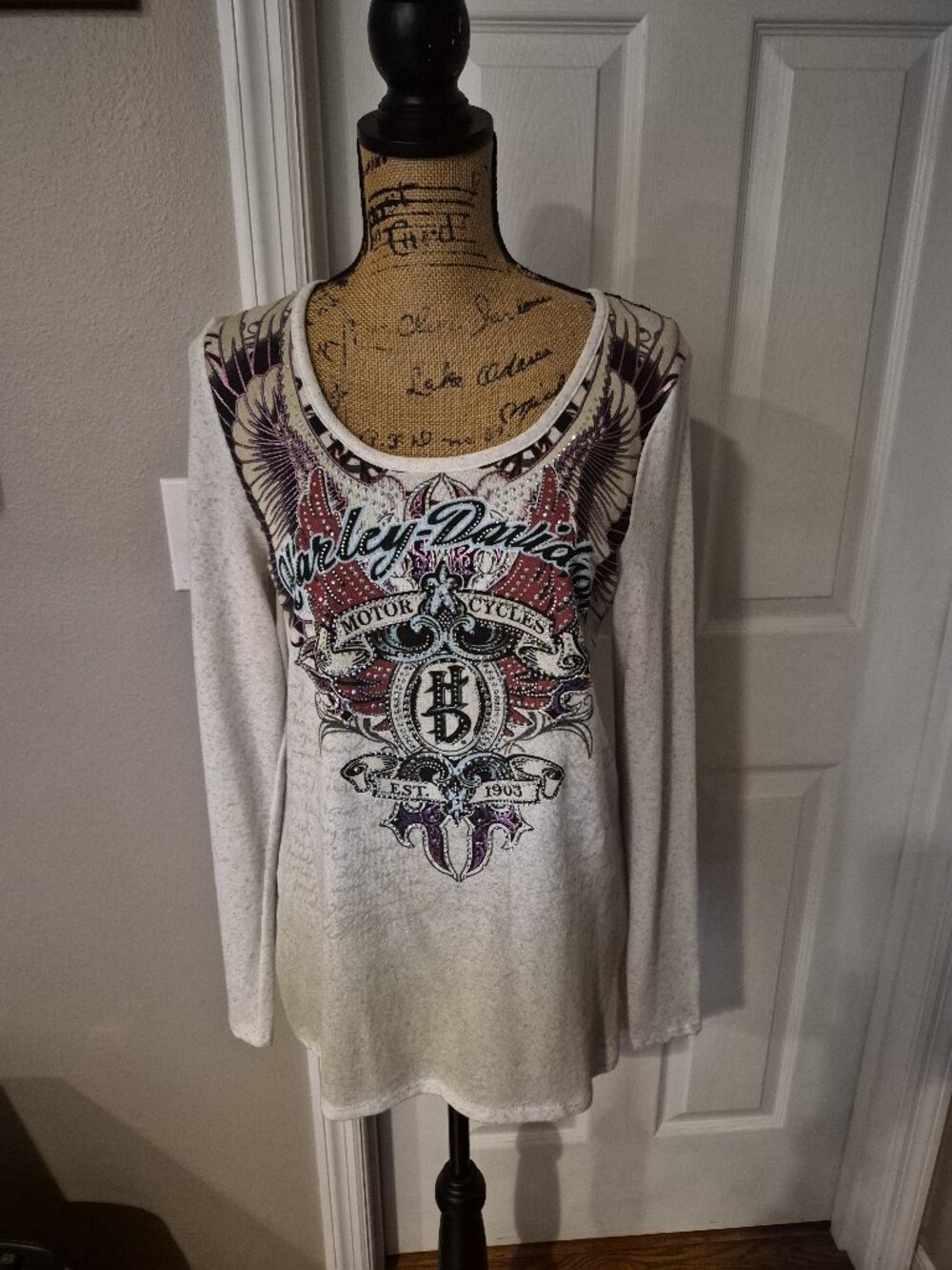 Harley-Davidson Ice Angel Lace Back Long Sleeve Top Size XL NWT